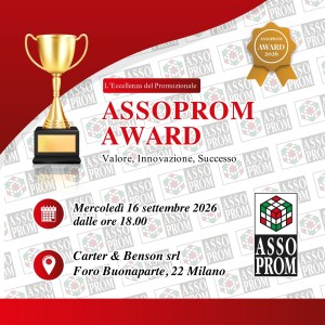 L’ Assoprom Award è alle porte: Milano accende i riflettori sul concorso che valorizza la vitalità del tessuto imprenditoriale del settore promozionale, con riflettori puntati su creatività ed innovazione